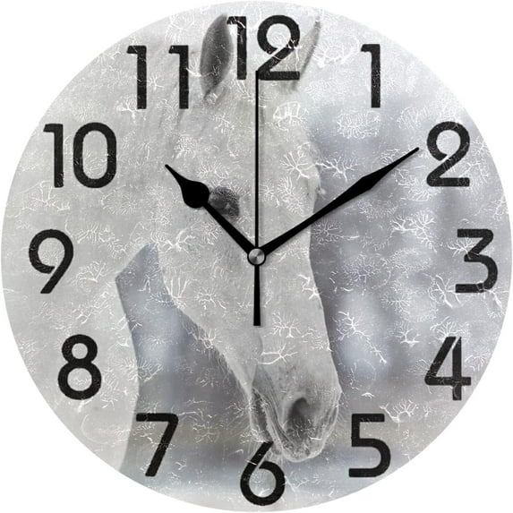 GZHJMY White Horse Round Wall Clock, 9.5 Inch Battery Operated Quartz Analog Quiet Desk Clock for Home,Office,School,Kitchen