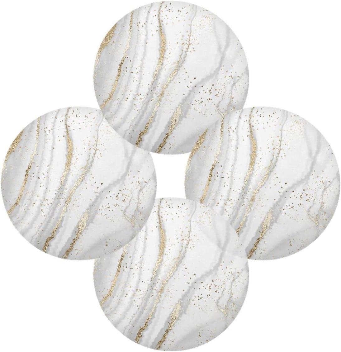 GZHJMY White Marble Round Placemats Set of 4, NonSlip Heat Resistant