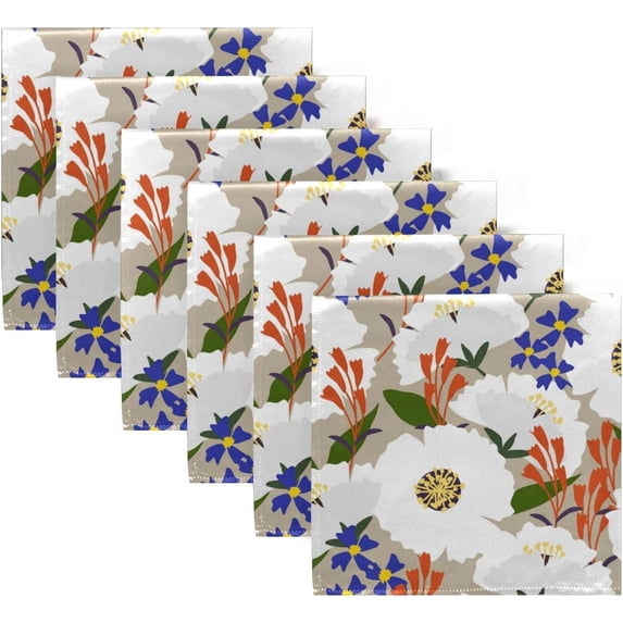 GZHJMY Wild Flower in Vintage Tone Cloth Napkins Washable Reusable Polyester Dinner Napkins 20 x 20 Inch for Home Weddings Parties Holiday Table Napkins Set of 1