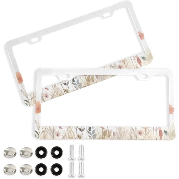 GZHJMY Wild Flowers License Plate Frames 2 Pack Aluminum License Plate Holder Universal Car License Plate Covers with Screw Caps Decorative