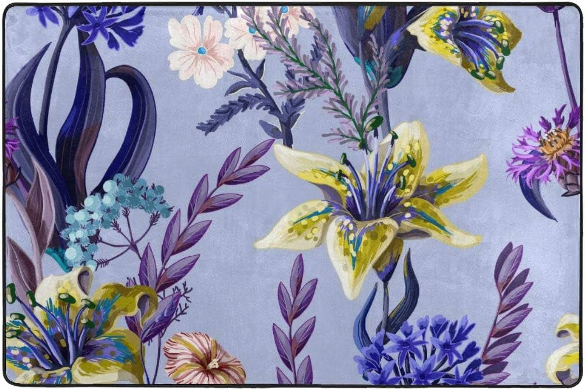 Purple Floral Print Door Mat