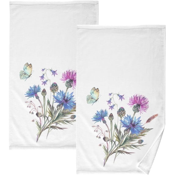 GZHJMY Wildflower Cotton Towels Set 2 Pcs Absorbent Hand Towel Face Towels Kitchen Towels Bath Towels for Bathroom Laundry Room Kitchen 16 x 28 Inches