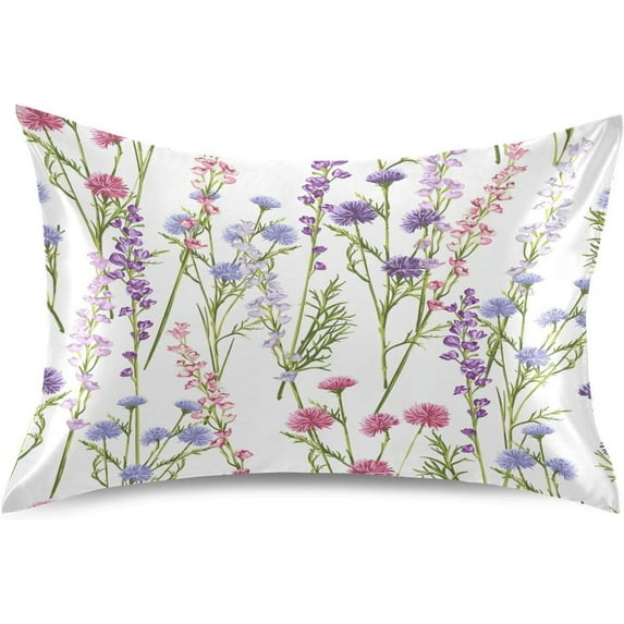 GZHJMY Wildflower Satin Pillowcase for Hair and Skin, Soft and Cozy Cooling Smooth Pillow Cover with Envelop Closure, Standard Size 20x26in Home Decor