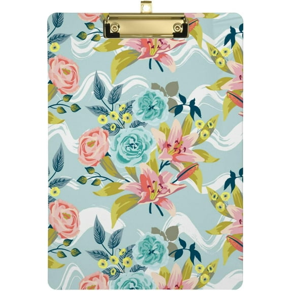 GZHJMY Wildflowers Clipboard A4 Standard Size Decorative Clipboard with Low Profile Metal Clip for Students Men Women Classroom and Office Whiteboard Clipboards