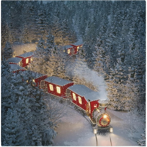 GZHJMY Winter Forest Christmas Train Cloth Napkins, Set of 1 20 x 20 Inch Soft & Comfortable Polyester Dinner Napkins Decor for House, Restaurant, Holiday, Parties