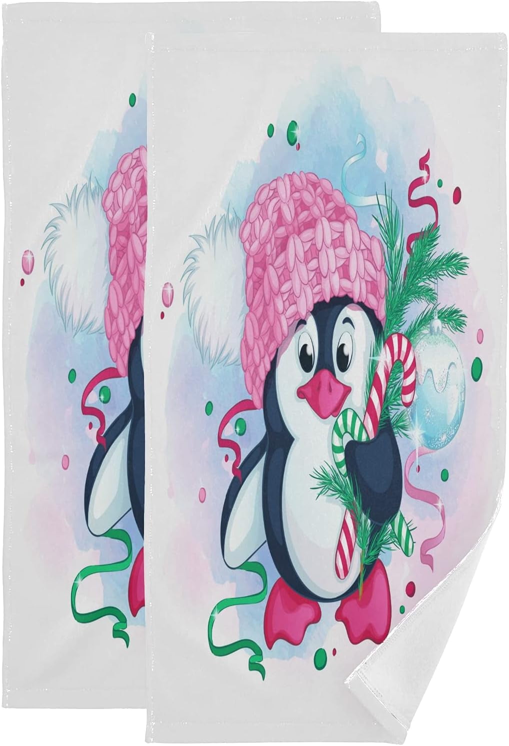 GZHJMY Winter Pink Penguin Hand Towels 2 Pack Ultra Soft and Highly Absorbent Christmas Tree Decorative Fingertip Towel for Home Bathroom Kitchen Washcloths Walmart