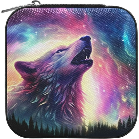 GZHJMY Wolf Leather Jewelry Box,Portable Mini Jewelry Case Traveling Jewelry Organizer for Rings Necklaces Bracelets Earrings