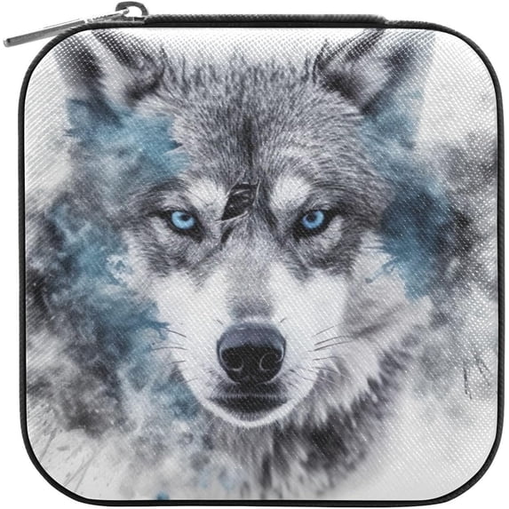 GZHJMY Wolf Leather Jewelry Box,Portable Mini Jewelry Case Traveling Jewelry Organizer for Rings Necklaces Bracelets Earrings