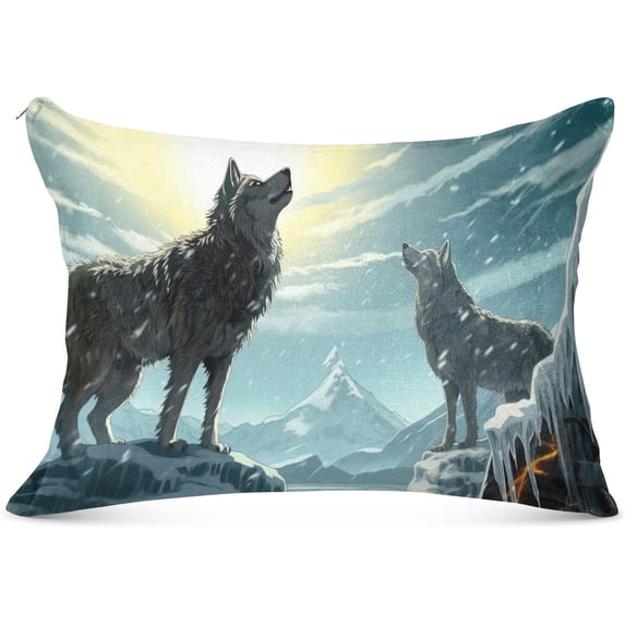 GZHJMY Wolves in Winter Snow Plush Pillow Case,Zippered Bed Pillow Pillowcases,Super Soft and Cozy Pillowcase Covers for Sleep - Queen Size 20x30in Home Decor