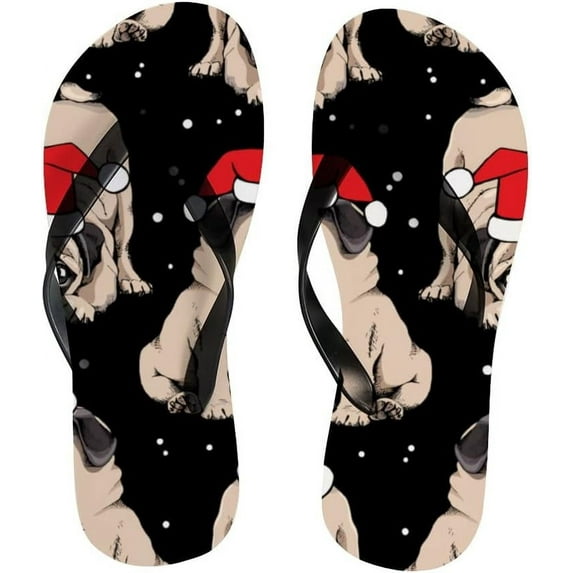 GZHJMY Women Flip Flops Slippers Cute Dog Puppy Animal Black Winter Christmas New Year Sandals for Beach Summer Shower Men Boy Girl Kid Shoes