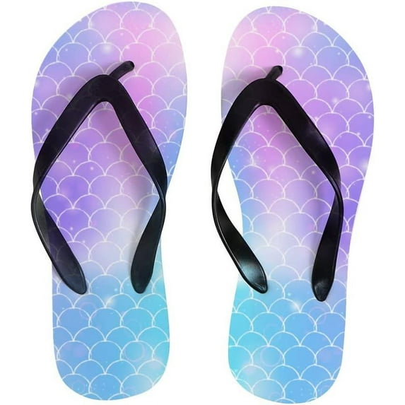 GZHJMY Women Flip Flops Slippers Mermaid Scale Tail Rainbow Ocean Sea Moire Sandals for Beach Summer Shower Men Boy Girl Kid Shoes