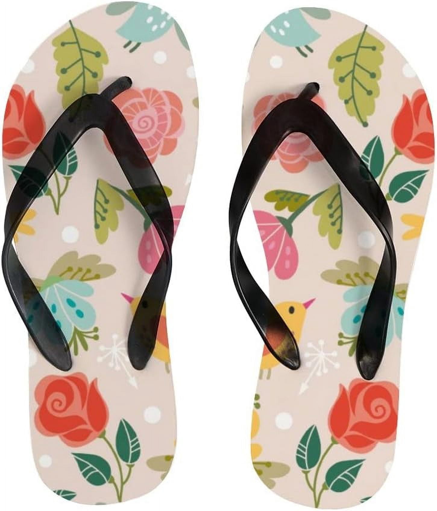 GZHJMY Women Flip Flops Slippers Summer Spring Birds Floral Flowers ...
