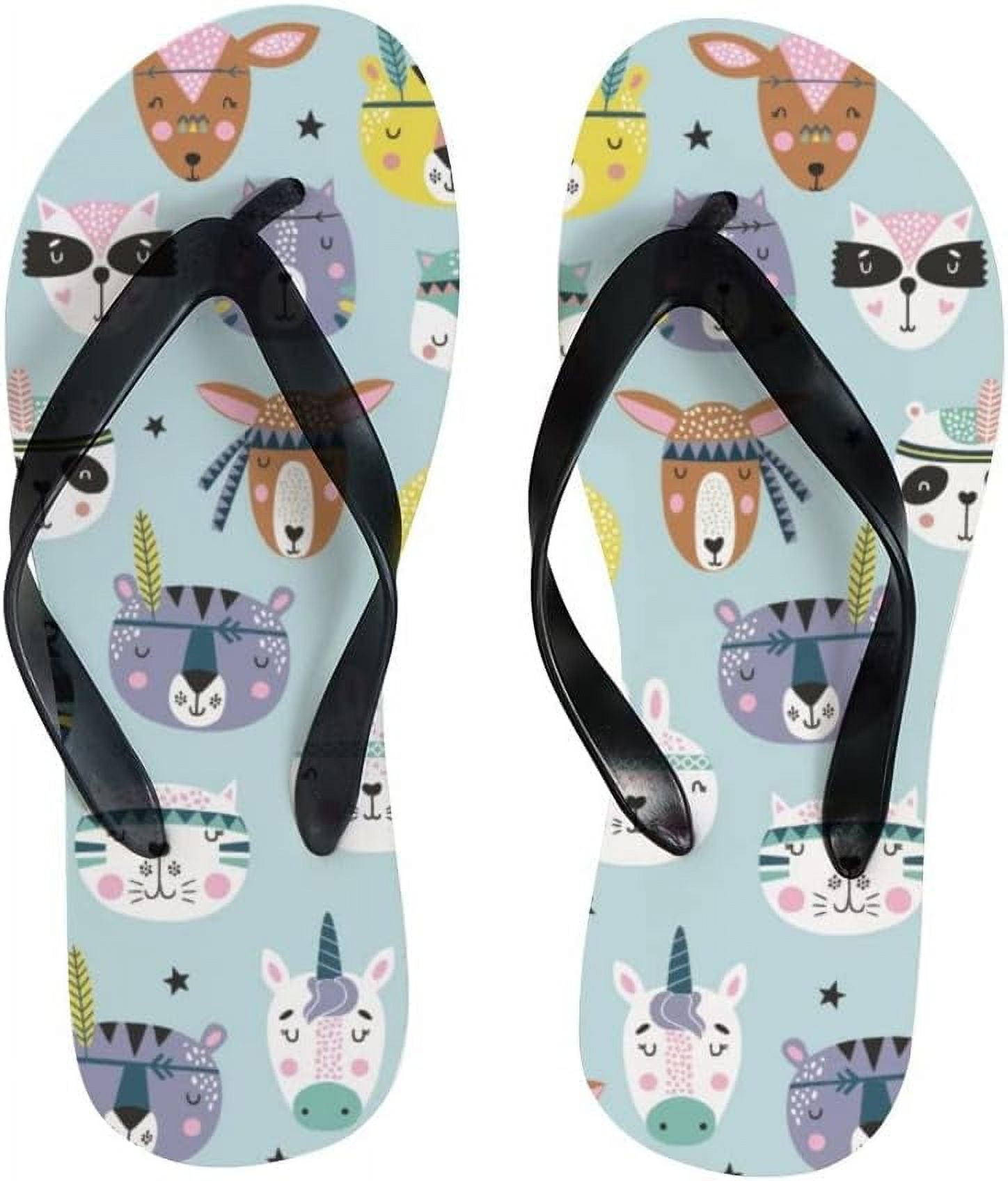 GZHJMY Women Flip Flops Slippers Tribal Ethnic Animal Fox Bear Rabbit Cat Unicorn Panda Sandals for Beach Summer Shower Men Boy Girl Kid Shoes Walmart