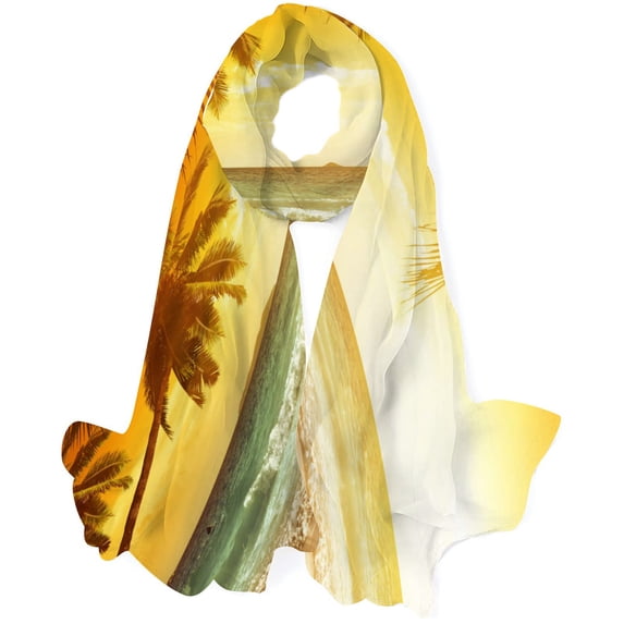 GZHJMY Women Girls Long Silk Scarf, Dusk on The Beach Summer Lightweight Shawl, Outdoor Floral Large Wrap 71X35 Inch