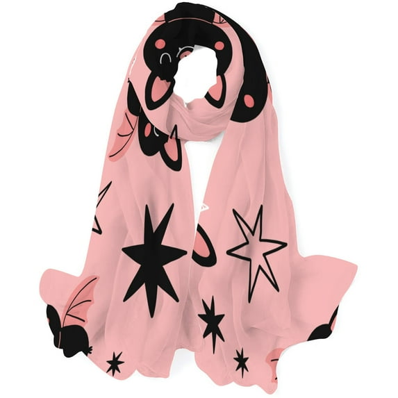 GZHJMY Women Girls Long Silk Scarf, Happy Halloween Cute Cartoon Bat Stars Summer Lightweight Shawl, Outdoor Floral Large Wrap 71X35 Inch