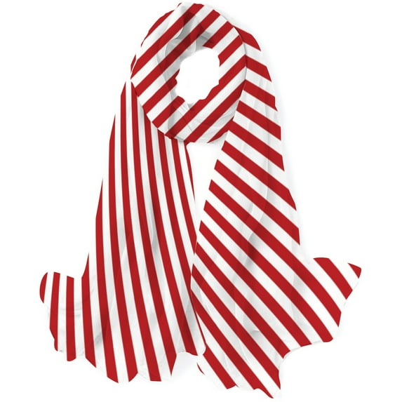 GZHJMY Women Girls Long Silk Scarf, Red and White Stripes Summer Lightweight Shawl, Outdoor Floral Large Wrap 71X35 Inch
