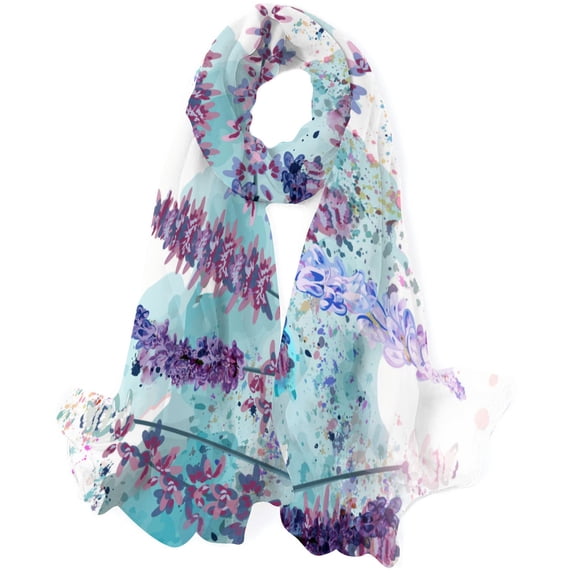 GZHJMY Women Girls Long Silk Scarf, Spring Lavender Flowers in Watercolor Style Summer Lightweight Shawl, Outdoor Floral Large Wrap 71X35 Inch
