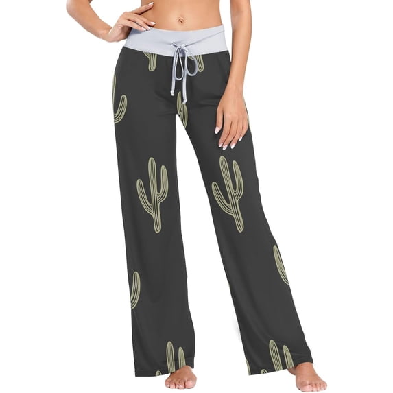GZHJMY Women's Pajama Pants Black Cactus Comfy Stretch Sleepwear Essentials womens Lightweight Lounge Terry Pajama Pant, Large