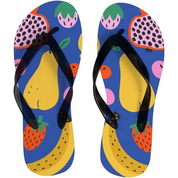 GZHJMY Women’s Slim Flip Flops Summer Beach Slipper Casual Flat Slides Tongs Scandals Fruit Mixed Pattern Shoes