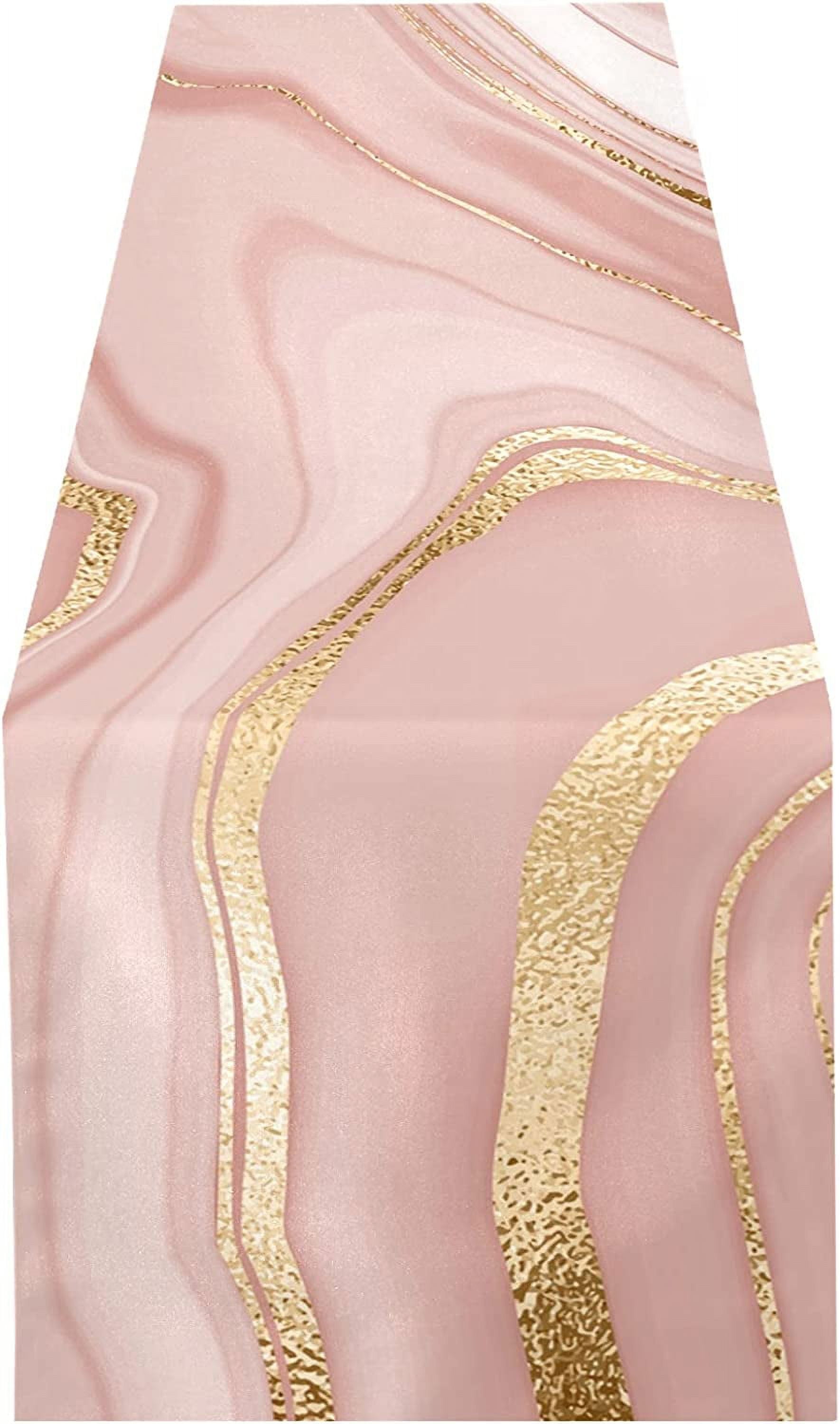 GZHJMYTable Runner 18x72in,Beautiful Gold Pink Marble Coffee Table