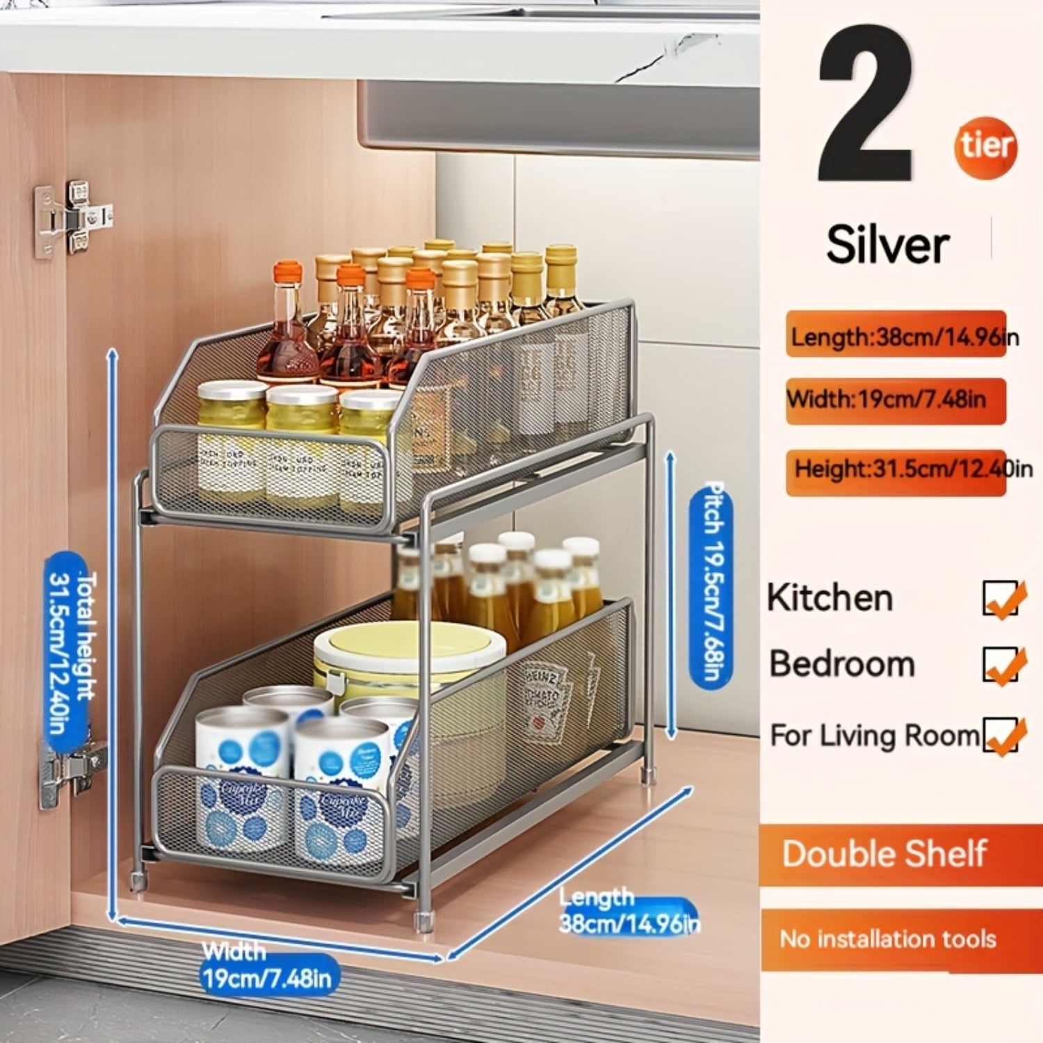 GZHOUFDXINX Household Multilayer 2 Layers Under Sink Organizer Drawer