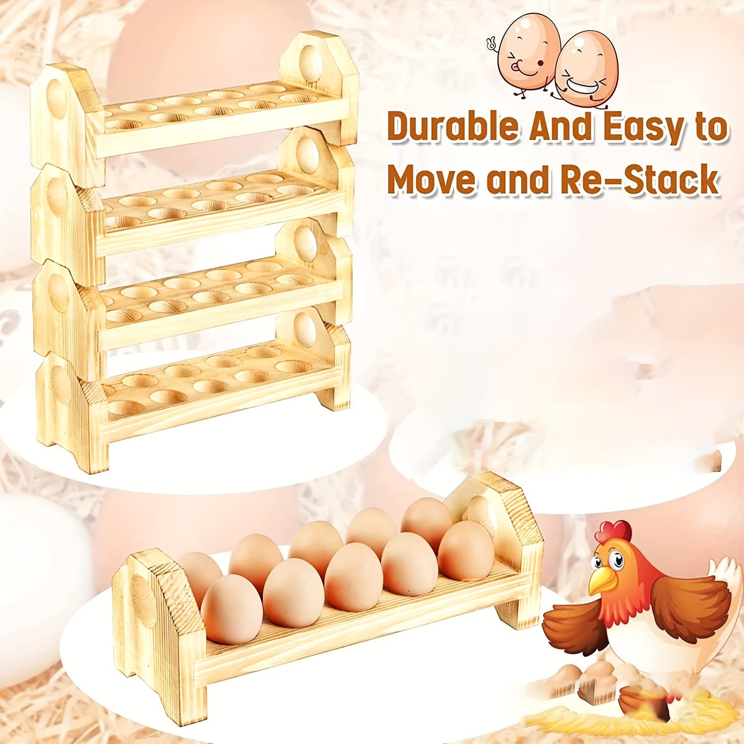 GZHOUFDXINX SpaceSaving Stackable Wooden Bamboo Egg Holder Tray for
