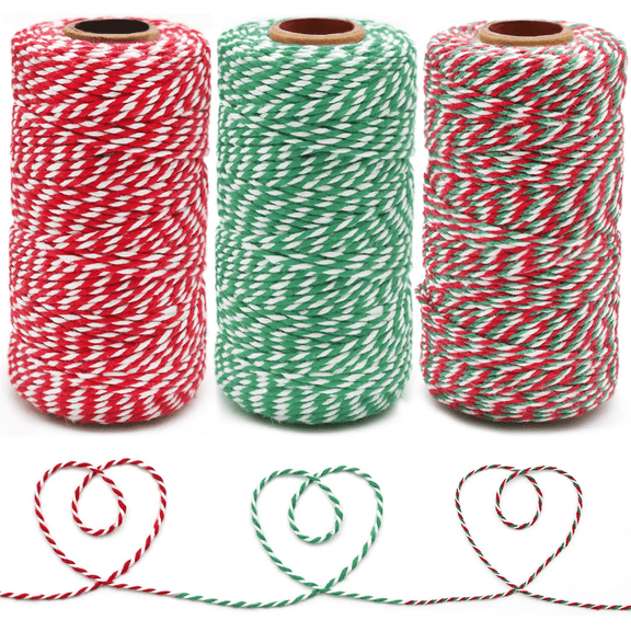 GZLOM Natural Jute Twine 984 Feet, 10 Ply, 2mm Thick, 3 Pack (Green, Red, White) for Baking, Butcher, Arts & Crafts, Gardening, Gift Wrapping