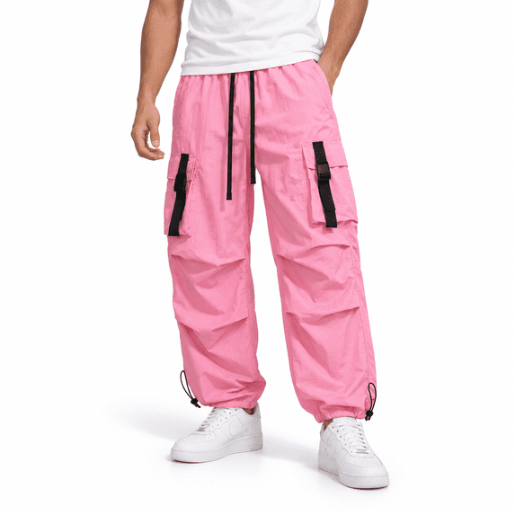 GZMOALH Men's Lightweight Nylon Cargo Jogger Pants, Drawstring Waist Utility Pants with Adjustable Hems