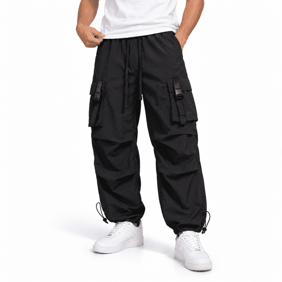 GZMOALH Men's Lightweight Nylon Cargo Jogger Pants, Drawstring Waist Utility Pants with Adjustable Hems