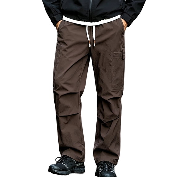 GZMOALH Men's Nylon Cargo Pants, Water Repellent Multi Pocket Hiking Trousers with Drawstring Waist for Outdoor Travel