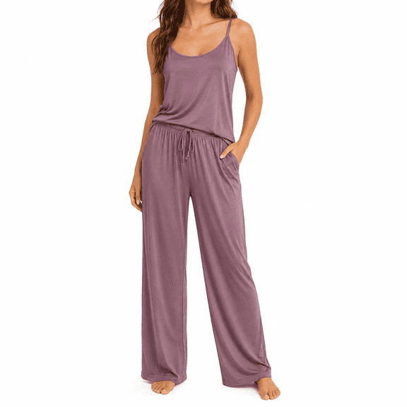 GZMOALH Women's Modal Pajama Set, Spaghetti Strap Cami Top with Drawstring Wide Leg Pants, 2 Piece Loungewear