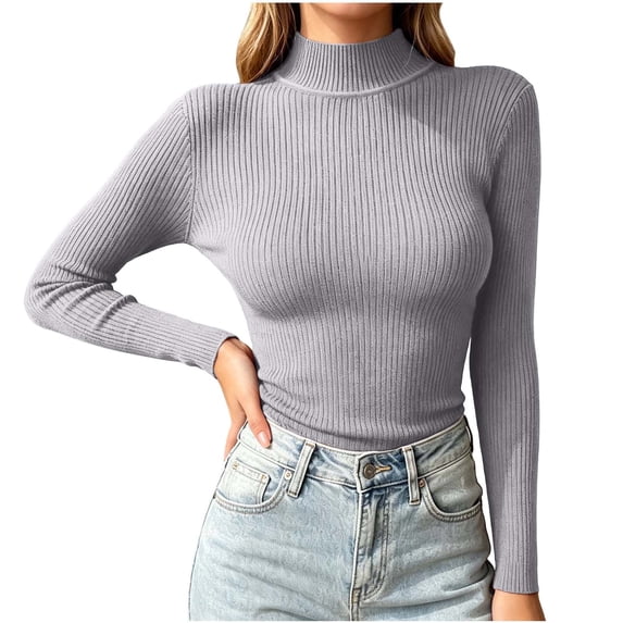 GZMOALH Women's Ribbed Turtleneck Sweater, Long Sleeve Slim Fit Knit Pullover Top for Fall Winter Layering