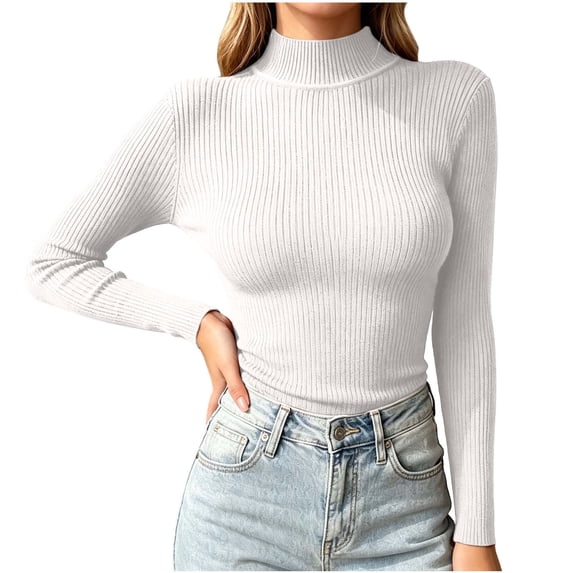 GZMOALH Women's Ribbed Turtleneck Sweater, Long Sleeve Slim Fit Knit Pullover Top for Fall Winter Layering