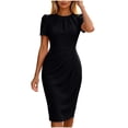 thumbnail image 1 of GZMOALH Women's Short Sleeve Crew Neck Midi Dress with Ruched Waist and Fitted Sheath Shape, 1 of 5