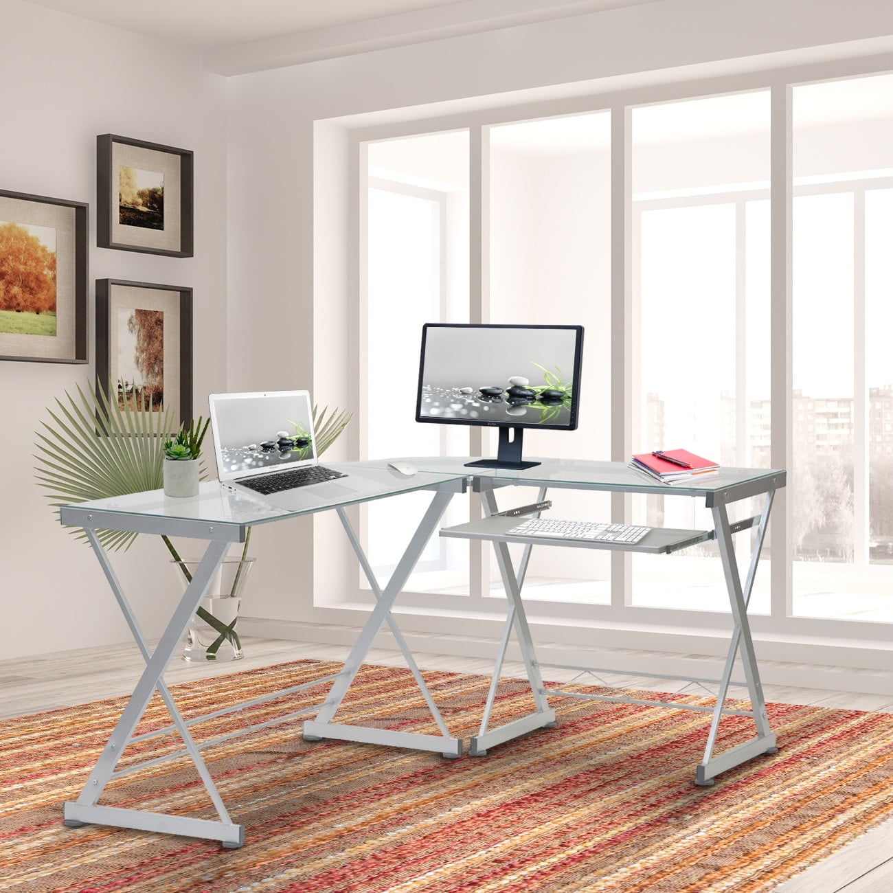 Glass top corner computer desk sales