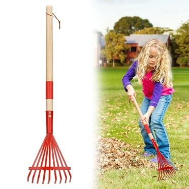 GZQJFMY Kids Garden Rake/Hardwood Handle，28 Inch Lightweight Kids Gardening tools，Detachable, Multifunctional，Red Plastic Head，Sweep Leaves In Lawn