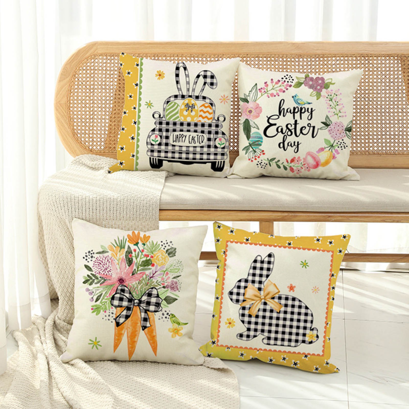 GZQJFMY Pillow Case 4Pc Easter Rabbit Throw Pillow Covers 18 X 18 Inch