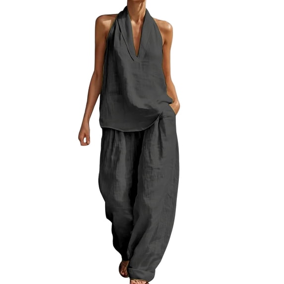 GZWYHT 2 Piece Linen Set For Women,Linen Two Piece Set Embroidered Linen Shirt And Pant Travel Outfits Linen Clothes For Women Summer Linen Two Piece Set Capri Pants Gray 5XL