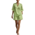 thumbnail image 1 of GZWYHT 2 Piece Linen Set For Women，Travel Outfits Linen Beach Set Linen Two Piece Set Embroidered Tops Beach Vacation Set Embroidered Linen Shirt And Pant Yellow L, 1 of 4