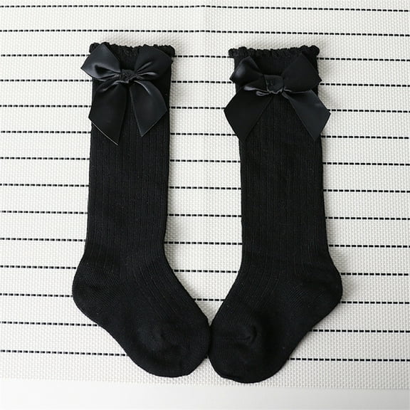 GZWYHT Ankle Socks,Crew Socks New Kids Toddlers Girls Big Bow Knee High Long Soft Cotton Lace Baby Socks Kids Dress Socks,, Black