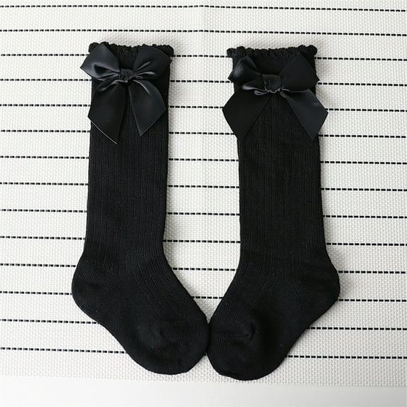 GZWYHT Ankle Socks,Crew Socks New Kids Toddlers Girls Big Bow Knee High Long Soft Cotton Lace Baby Socks Kids Dress Socks,, Black