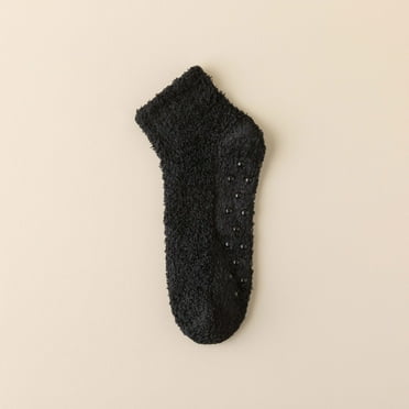 GZWYHT Ankle Socks,Crew Socks Solid Color Coral Velvet Adhesive Socks For Children. Winter Plush Thickened Warm And Non Slip Floor Socks Dress Socks,Cotton Socks, Black