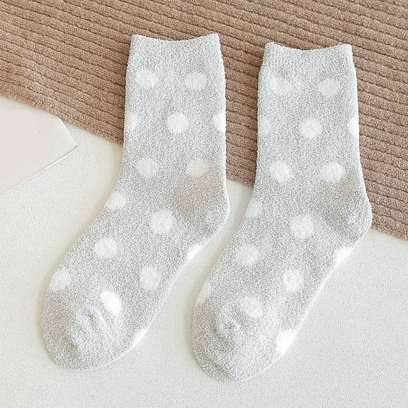 GZWYHT Ankle Socks,Crew Socks Womens Winter Dot Socks Autumn And Winter Mid Tube Socks Fleece Thickened Warm Stockings Dress Socks,Cute Socks,Socks for Women Grey