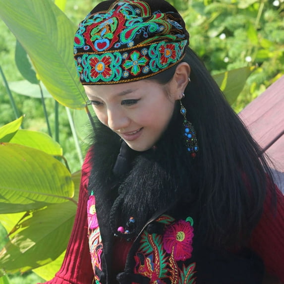 GZWYHT Baseball Caps,Trucker Hats Women Mexican Style Ethnic Vintage Embroidery Flowers Bandanas Red Print Hat Running Hat,Unisex Baseball Cap Black