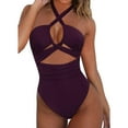 thumbnail image 1 of GZWYHT Bathing Suit for Women One Piece Swimsuit Women Women's Solid Swimsuit Slimming High Cut Bathing Suit Bikini Swimwear Plus Size Swimsuit for Women Swimsuits for Curvy Women Wine L, 1 of 9
