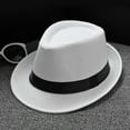 thumbnail image 1 of GZWYHT Beach Hats,Sun Hats Men And Women Retro Jazz Hat Soild British Sun Hat Travel Sun Hat Wide Brim Hats,Hats for Men White, 1 of 3