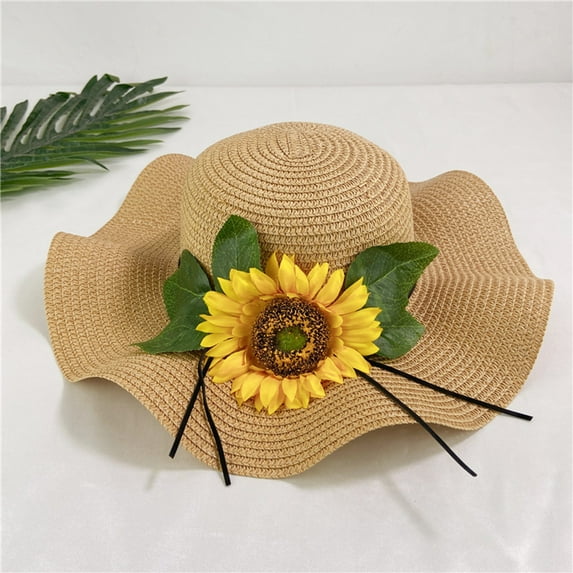 GZWYHT Beach Hats,Sun Hats Summer Beach Straw Hat Beach Big Brim Sun Sunflower Versatile Sandal Hat Straw Hats,Hats for Men Coffee