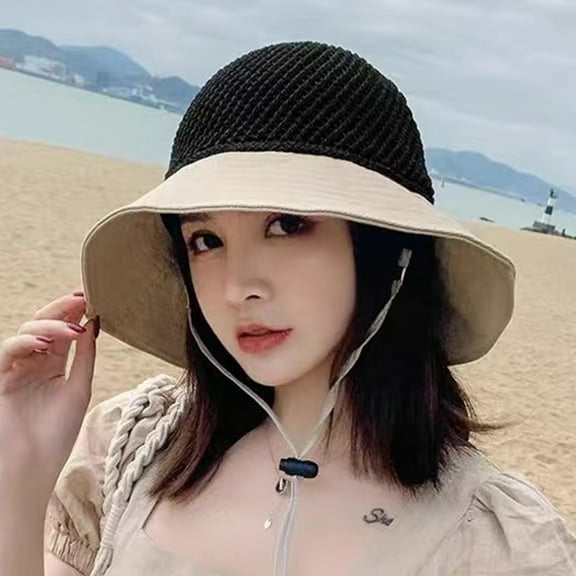 GZWYHT Beach Hats,Sun Hats Sun Hat Beach Sun Hat Hollowed Out Bow Hat Sun Visor Sunscreen Fisherman's Hat Straw Hats,Hats for Men Beige