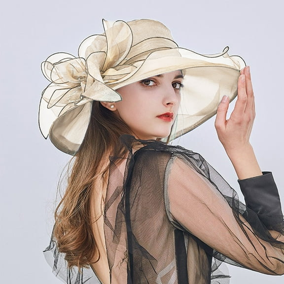 GZWYHT Beach Hats,Sun Hats Womens Summer Dress Hat Wide Leaf Flower Bridal Shower Hat Sun Hats Beach Hat Fascinators Hats,Hats for Women Beige
