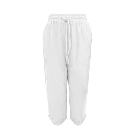 GZWYHT ,Beach Vacation Lounge Wear Plus Size Trouser Summer Harem Lounge With Pockets Drawstring Elastic Waist Baggy Lounge Pants,White 3XL